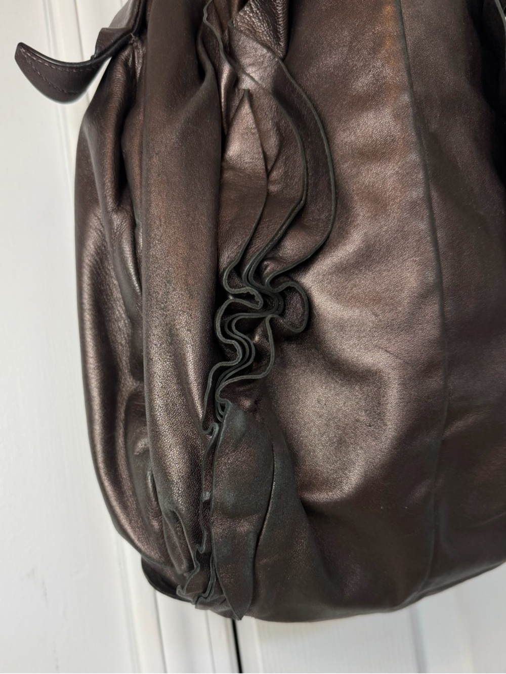 Prada Brown Nappa Mordore Ruffle Hobo Bag Purse. - Picture 4 of 9